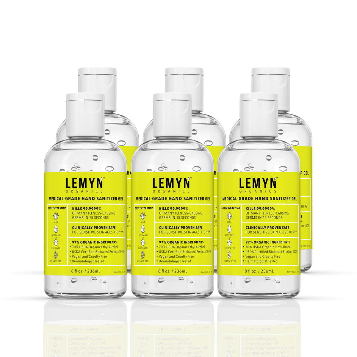 Lemyn Organics Hand Sanitizer - Green Certified - Medical Grade - 8 fl oz Flip-Top (PACK OF 6)