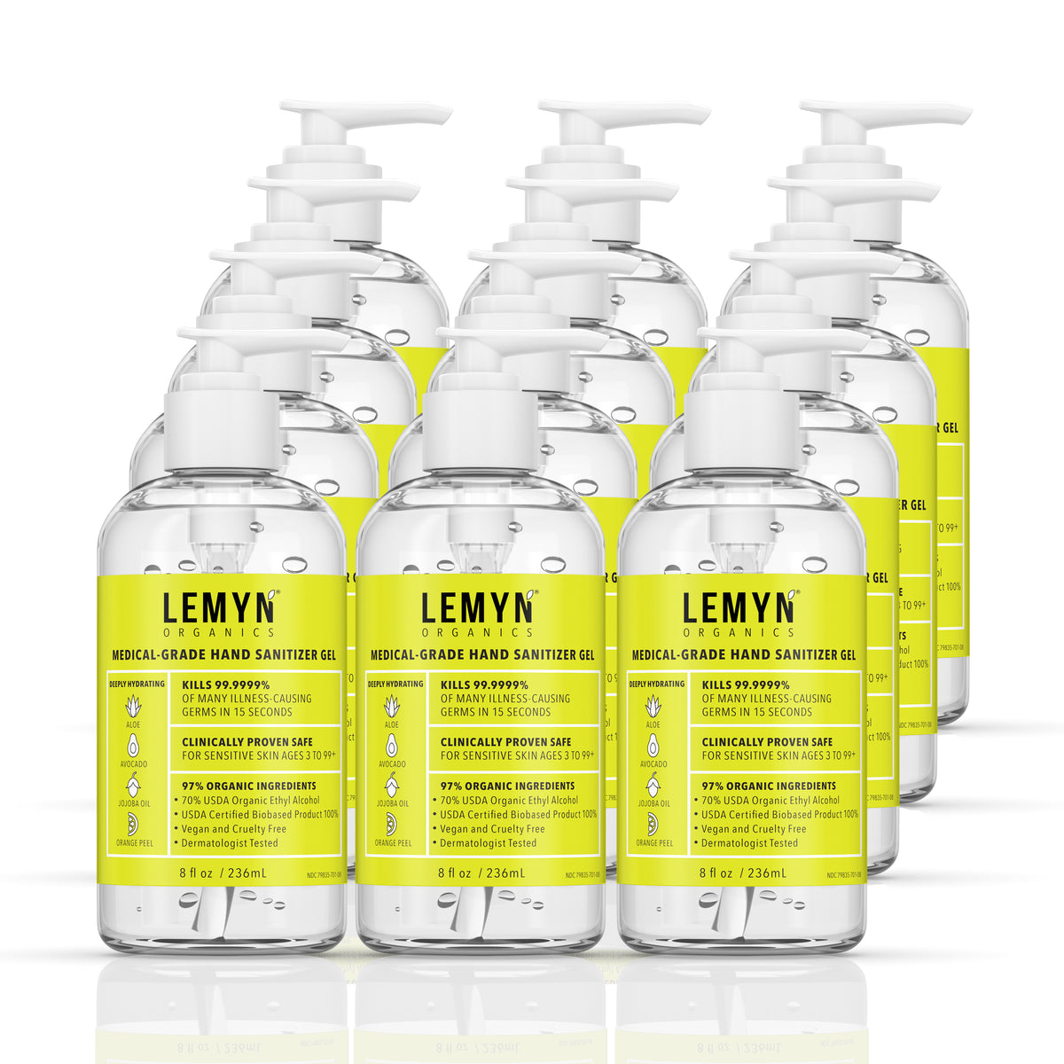 Lemyn Organics Hand Sanitizer - Green Certified - Medical Grade - 8 fl oz - Pump (PACK OF 12)