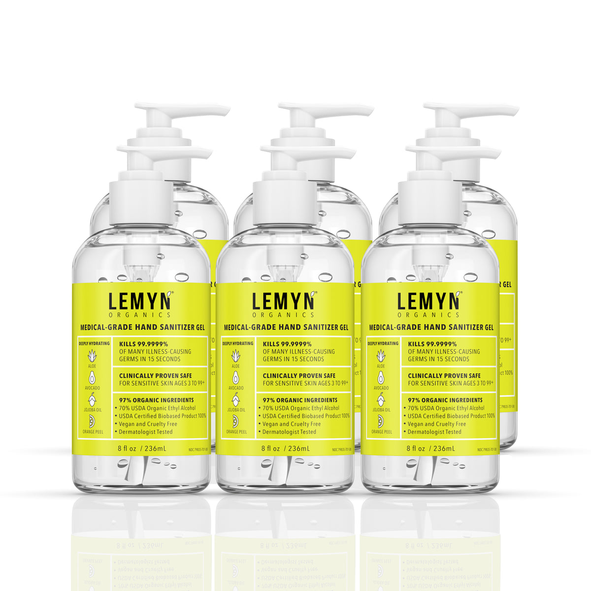 Lemyn Organics Hand Sanitizer - Green Certified - Medical Grade - 8 fl oz - Pump (PACK OF 6)