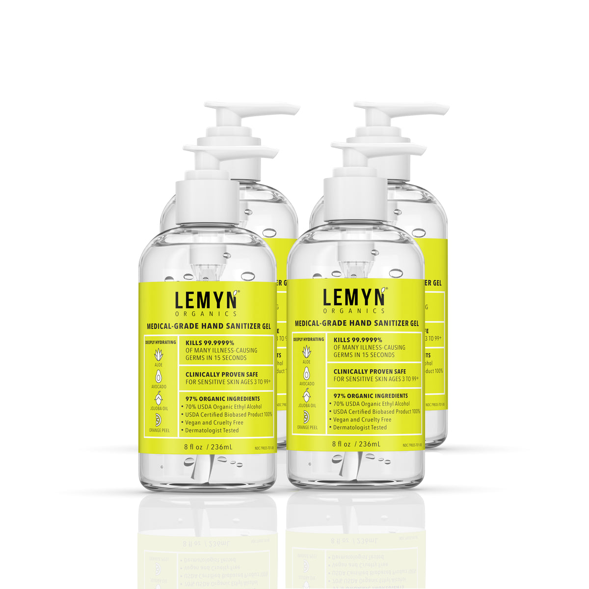 Lemyn Organics Hand Sanitizer - Green Certified - Medical Grade - 8 fl oz - Pump (PACK OF 4)
